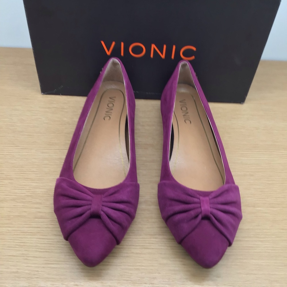 Vionic Gem Gramercy Ballet Flats Pointy Bow Toe Merlot